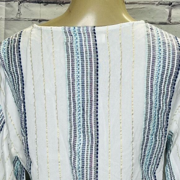 Lovestitch Womens White Flare sleeve Striped V-Neck Front Tie Blouse Size Small - Picture 3 of 7